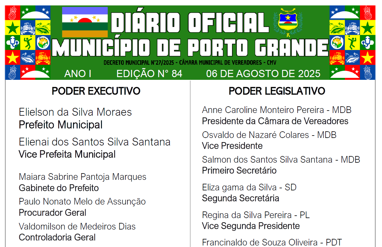 DIÁRIO OFICIAL - EDIÇÃO N° 84 - 06 DE AGOSTO DE 2025